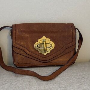 Oryany-Brown Leather Crossbody Bag with Gold Accent